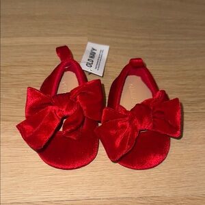 Old Navy Red Velvet Baby Bow Slip-On Shoes